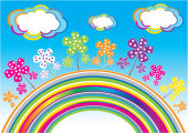 幼儿园海报 可爱花朵 彩虹 云天空矢量